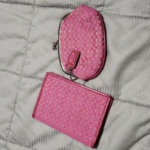 Coach pink card holder and change purse